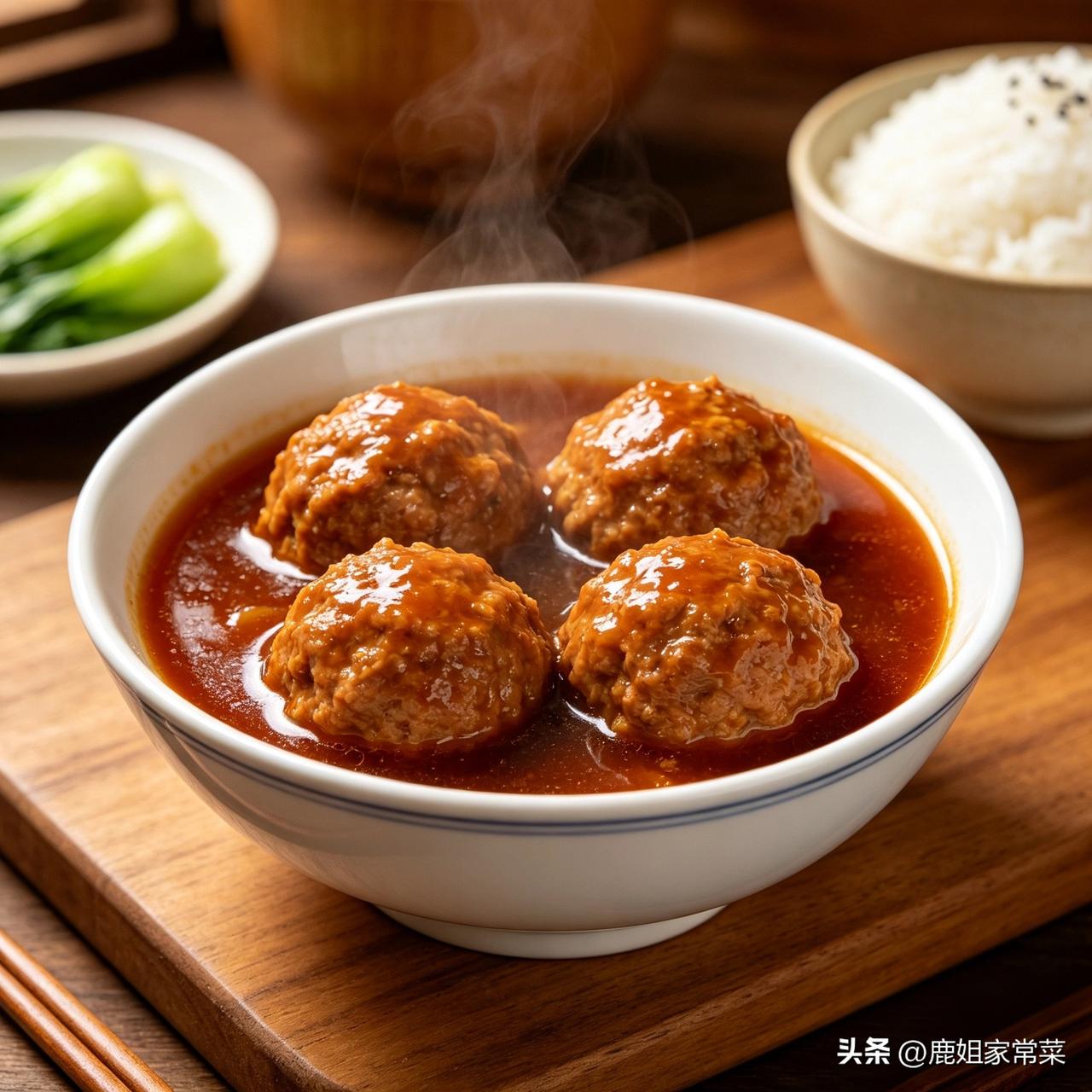 红烧狮子头，记住这1个关键点，丸子不散、肉汁爆出来！
 
很多人做狮子头，一煮就