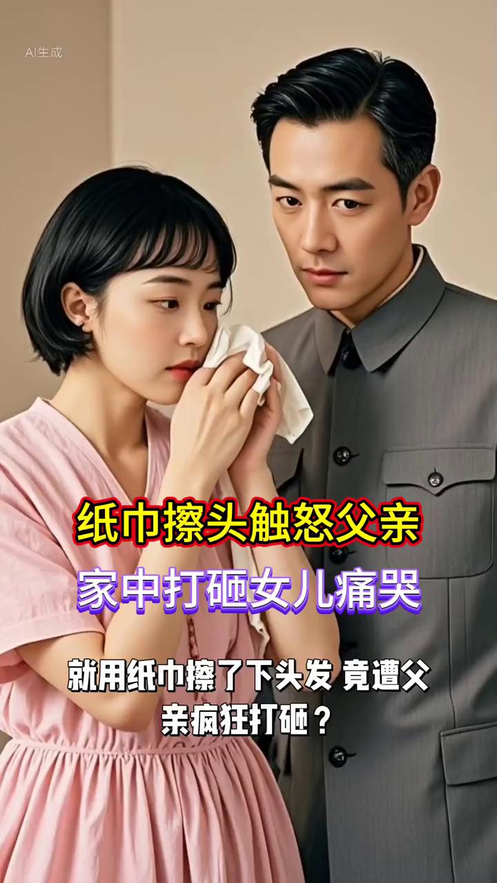 纸巾擦头触怒父亲，家中打砸女儿痛哭。
就用纸巾擦了下头发竟遭父亲疯狂打砸，家具全
