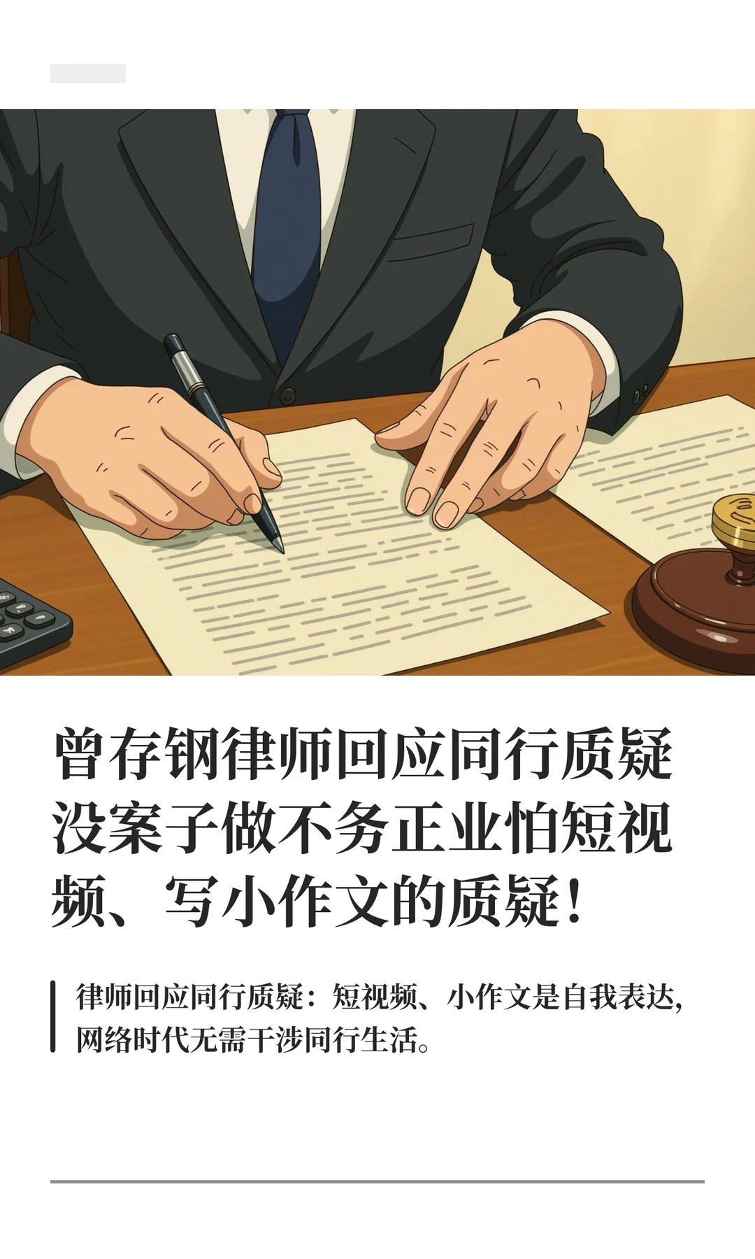 曾存钢律师回应同行质疑没案子做不务正业怕