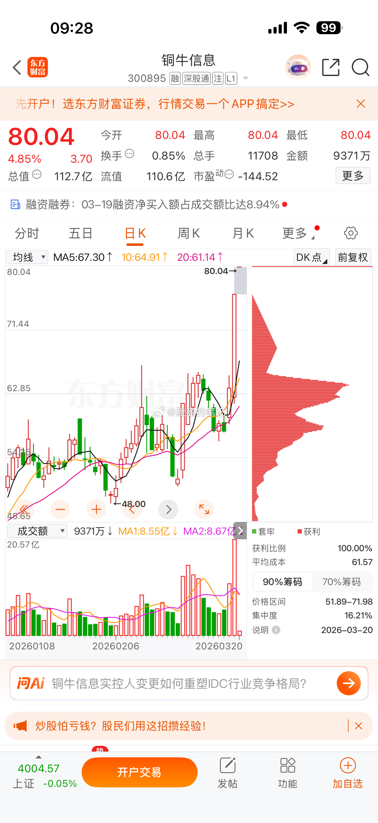 逢低关注：铜牛信息 