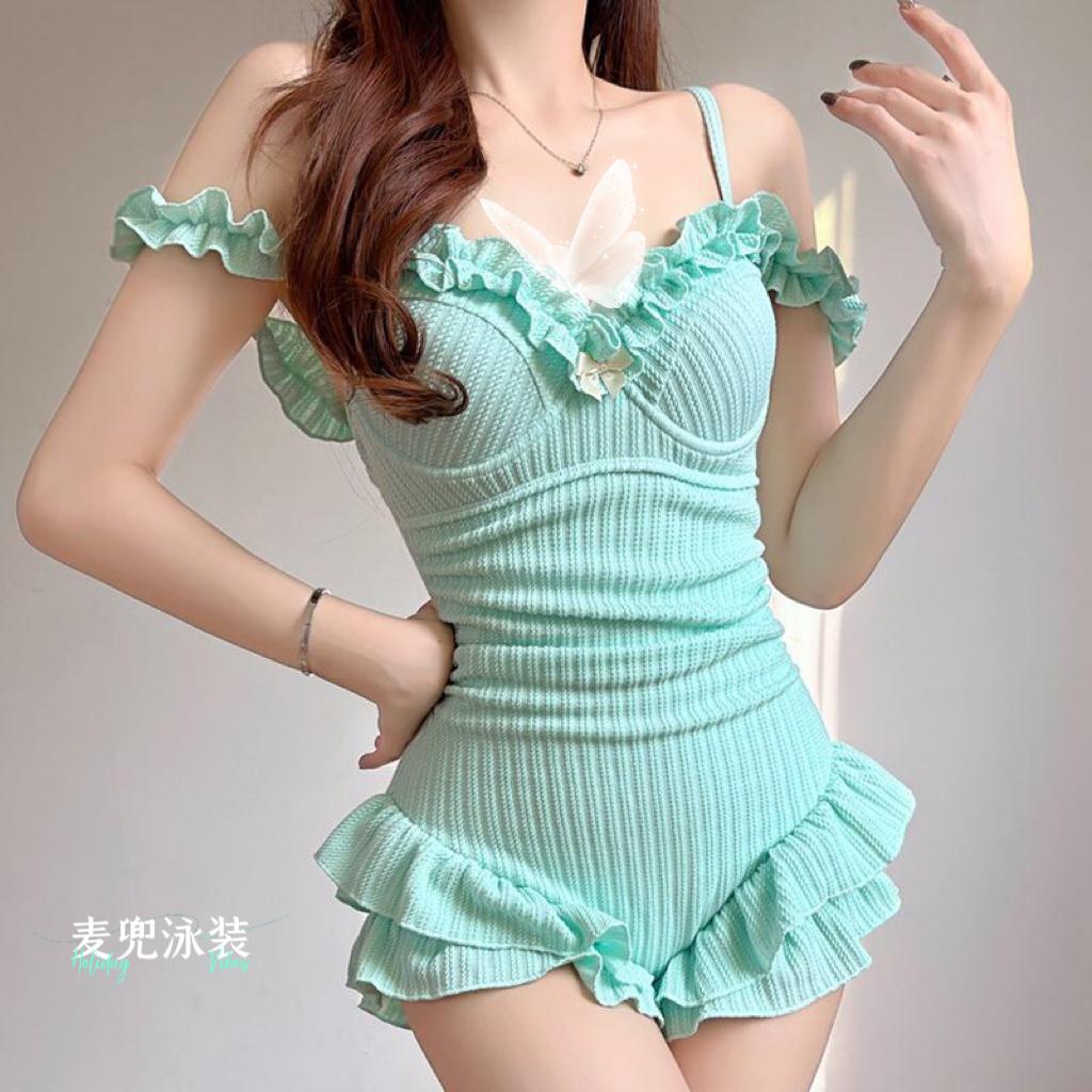 木耳边设计感小众温柔系温泉泳衣👙超显瘦游泳时穿什么颜色的泳衣更安全? 游泳衣分