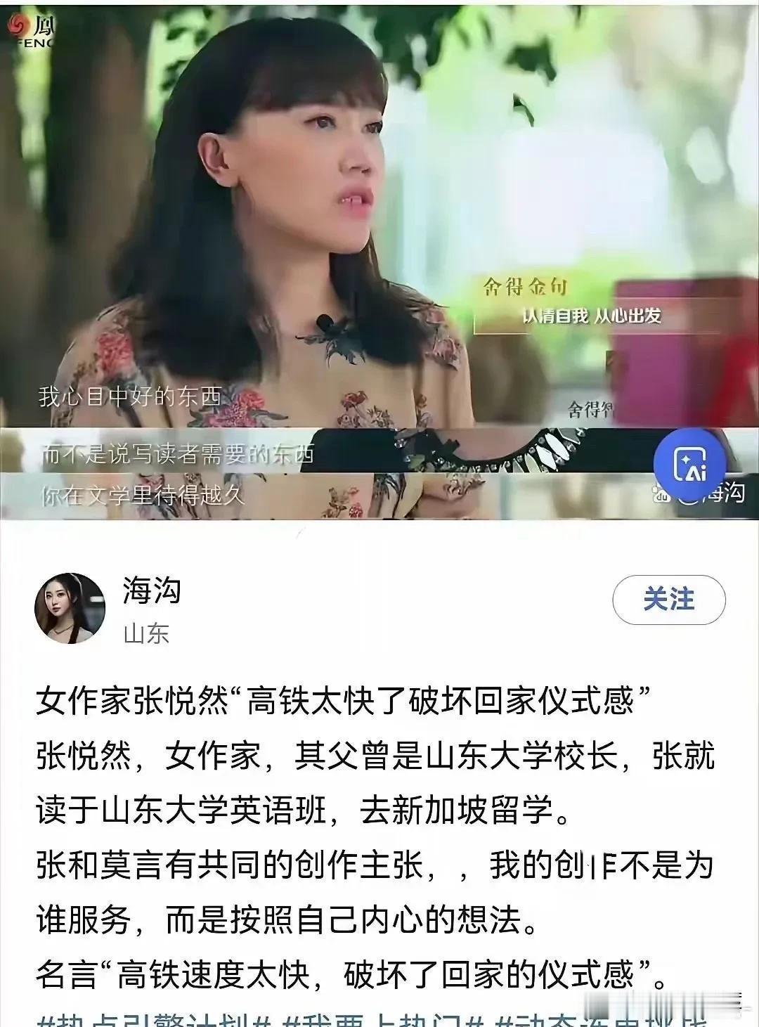 “高铁太快破坏了回家的仪式感”？
网友的评论非常到位，“她要的仪式感不是慢，而是