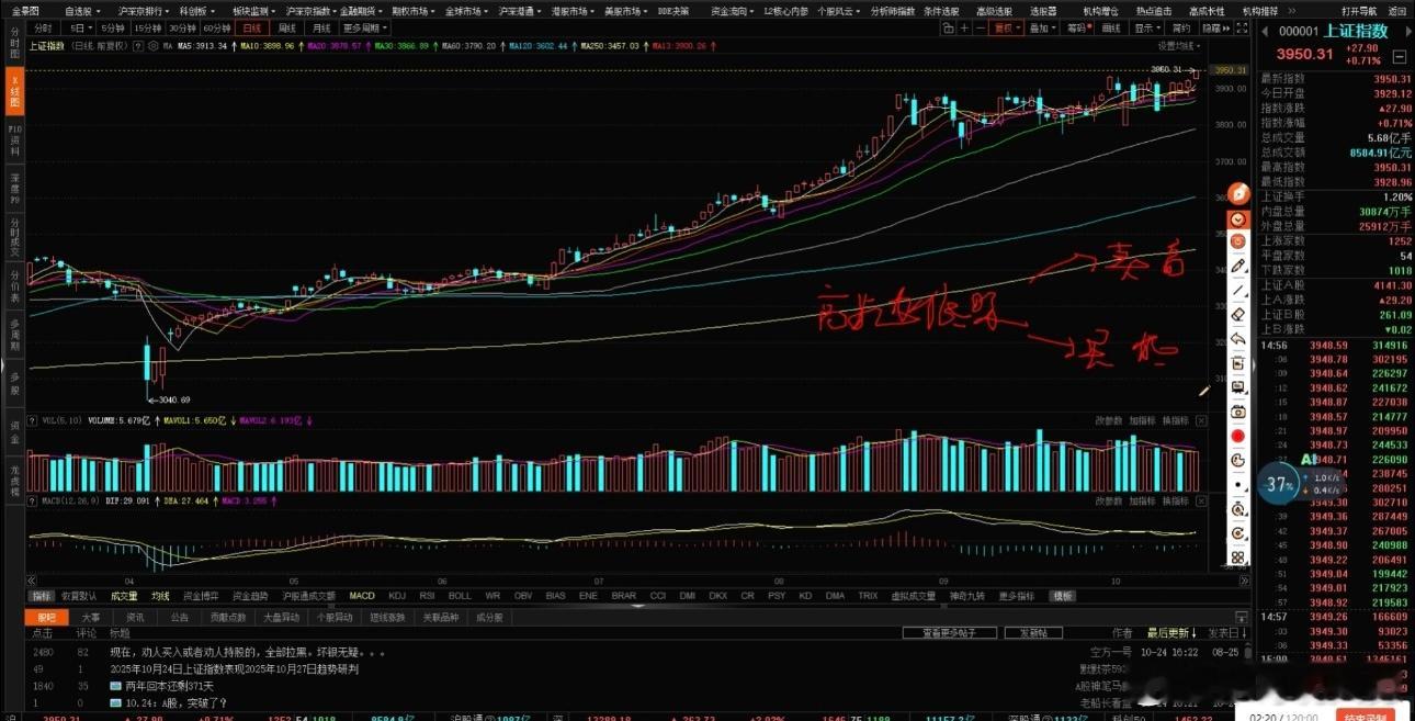 今天大盘牛啊，一开盘就往上冲，最低跌到3928点就撑住了，之后一路震荡上行，早上