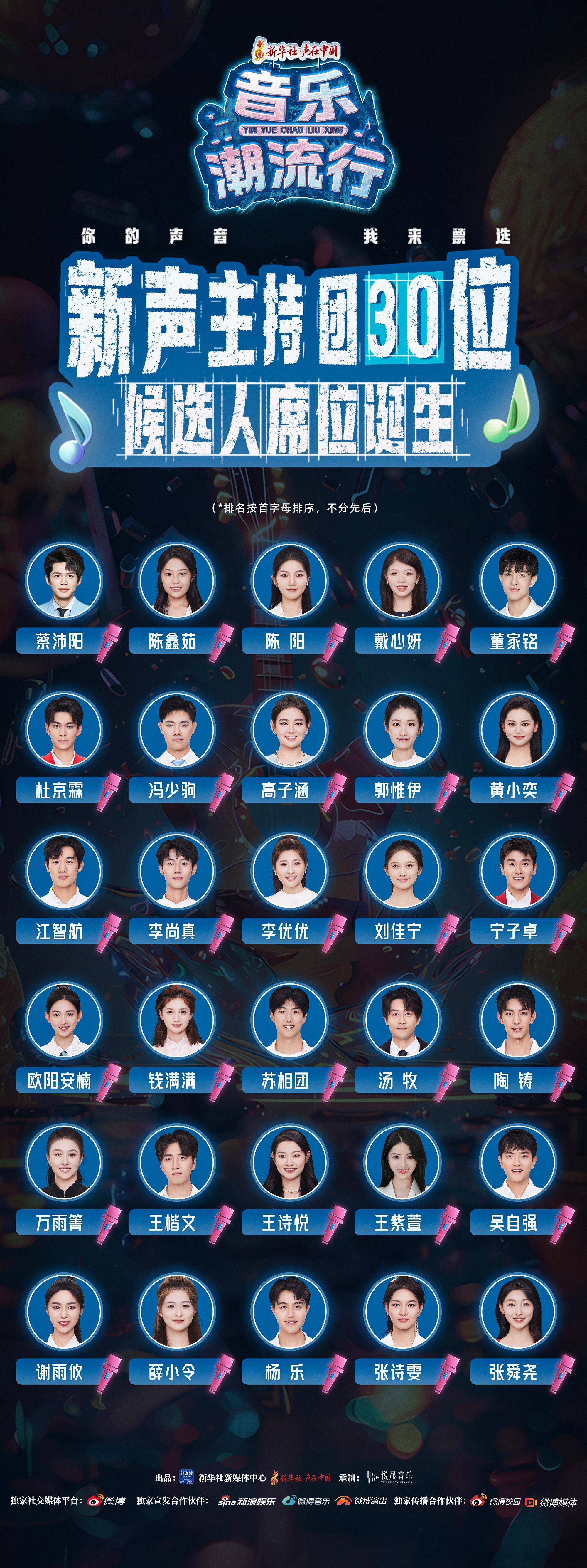 #音乐潮流行新声主持团30强公布# 青春风暴来袭！《#音乐潮流行#》新声主持团3