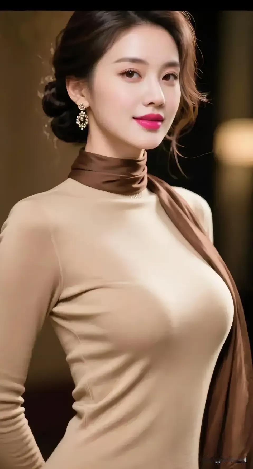 什么样的穿搭可以成为气质女神?
奶茶色修身裙衬着咖色丝巾，钻饰耳坠揉出优雅又大气