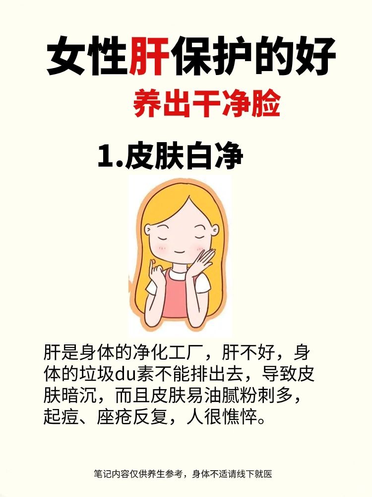 女性肝保护好，脸干净，皮肤好
