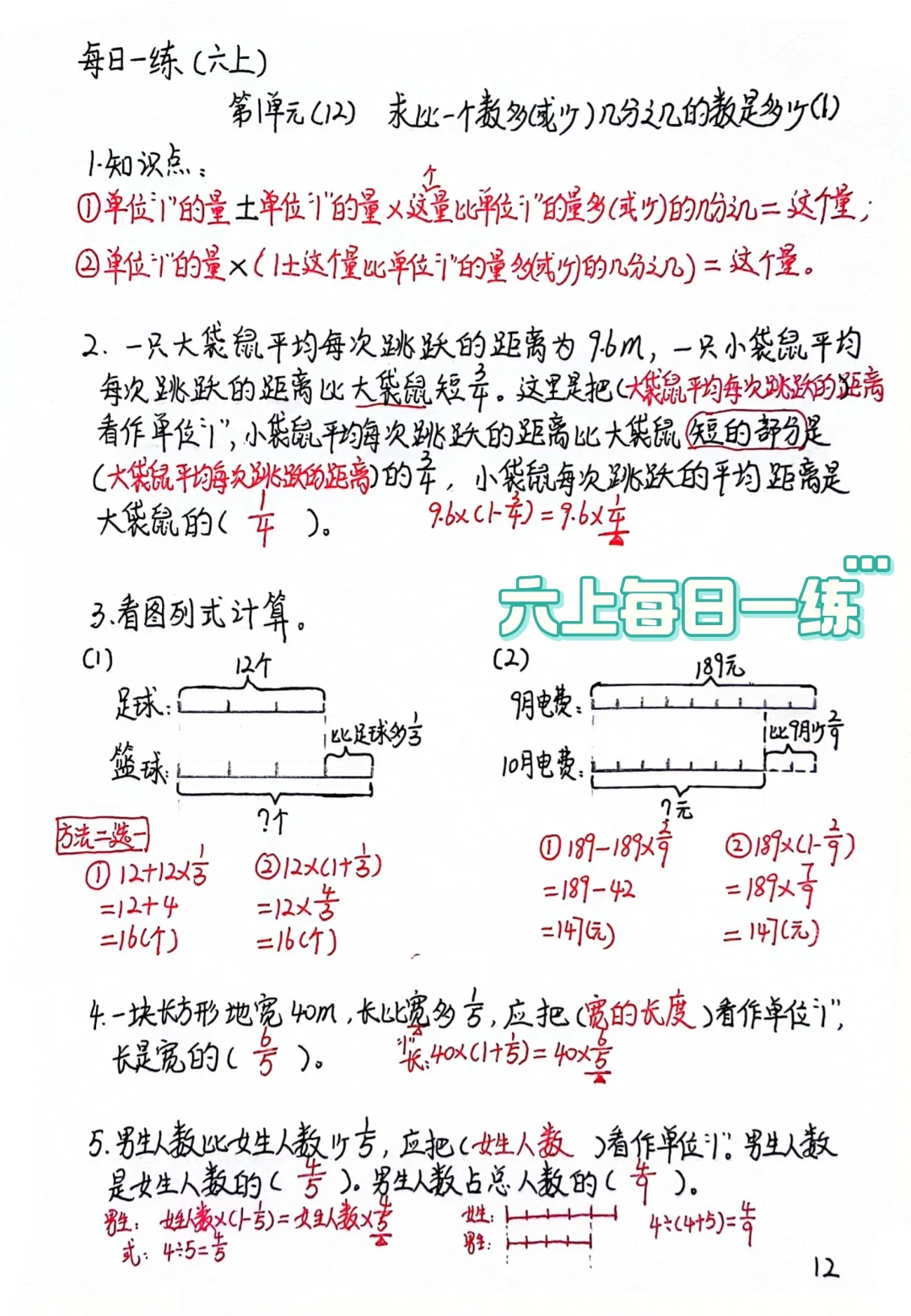 六上每日一练，分数乘法应用题型