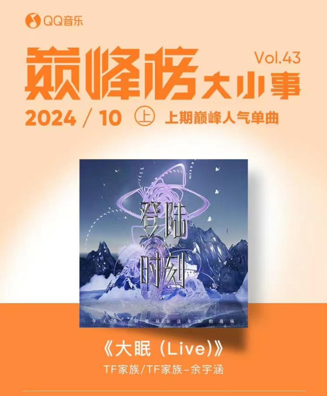 #余宇涵大眠Q音巅峰榜第40周top1# ​​​余宇涵大眠Q音巅峰榜第40周to
