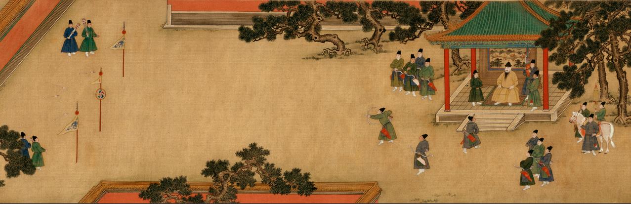 《明宣宗行乐图》，有人怀疑是明宪宗，据说看面相很像。

前3个场景显示，皇帝安安