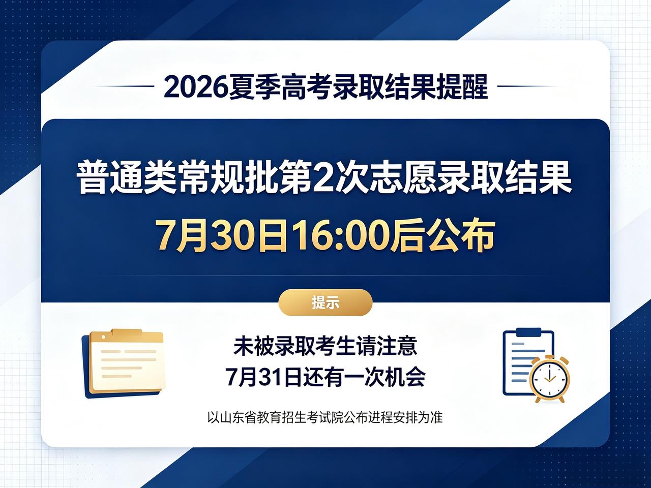 根据山东省教育招生考试院2026年夏季高考录取进程安排，普通类常规批第2次志愿录