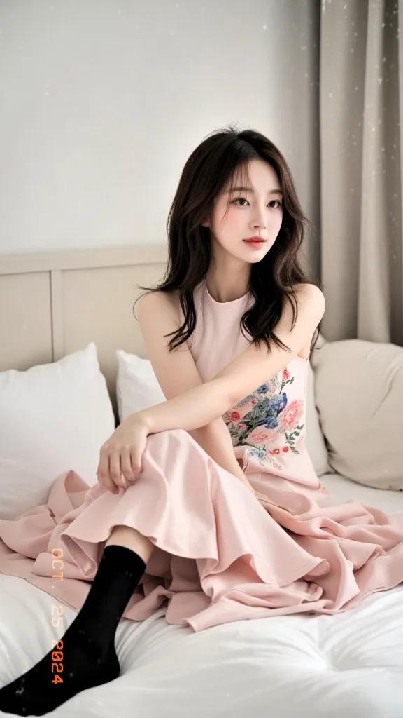 温柔优雅的少女，粉裙与黑袜的完美搭配，尽显时尚与优雅。#分享美女＃# #分享绝色