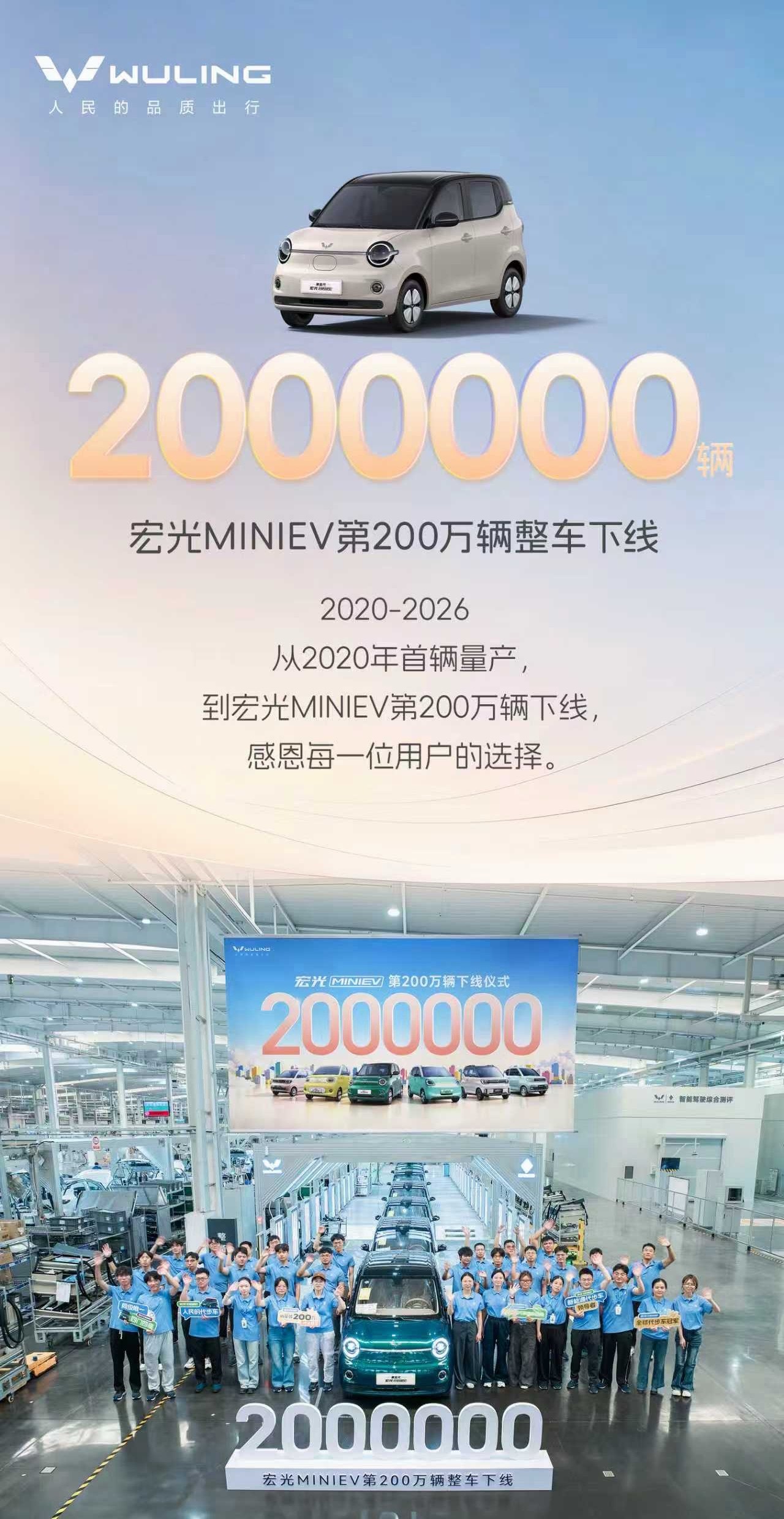 这两百万个车主，都是超级可爱的！宏光MINIEV第200万辆整车下线！新能源汽车