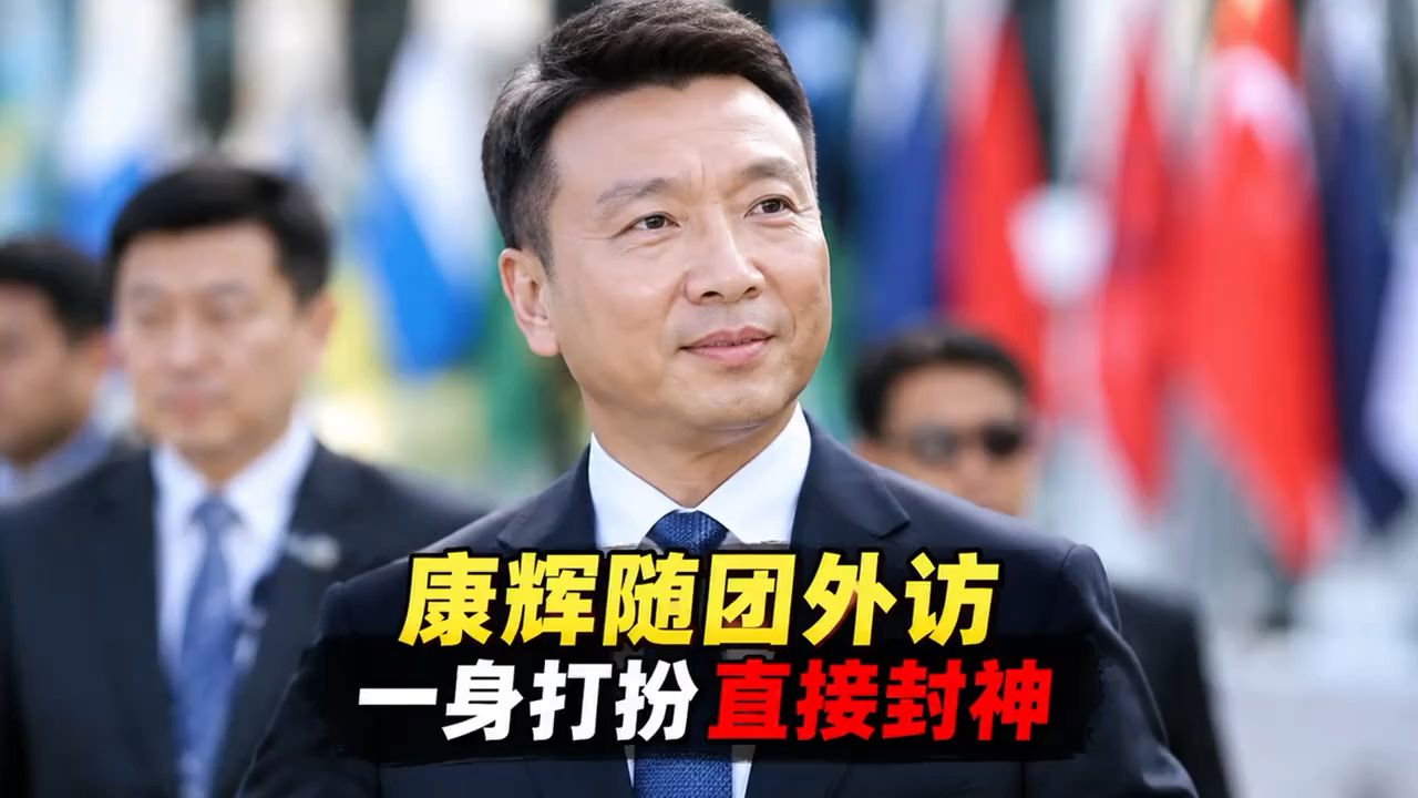 康辉随团外访被拍，一身打扮直接封神