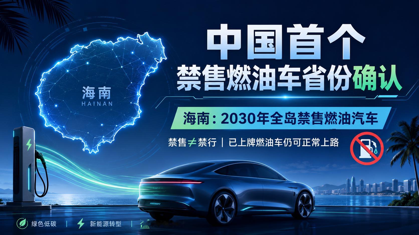 中国首个禁售燃油车省份确认海南明确将在2030年全岛禁售燃油汽车，成为国内首个迈