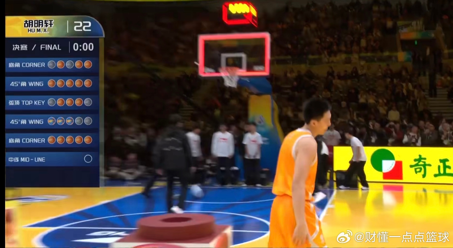 胡明轩投失了最后一个价值3分的球，有点可惜了！目前他拿到22分！2026cba全