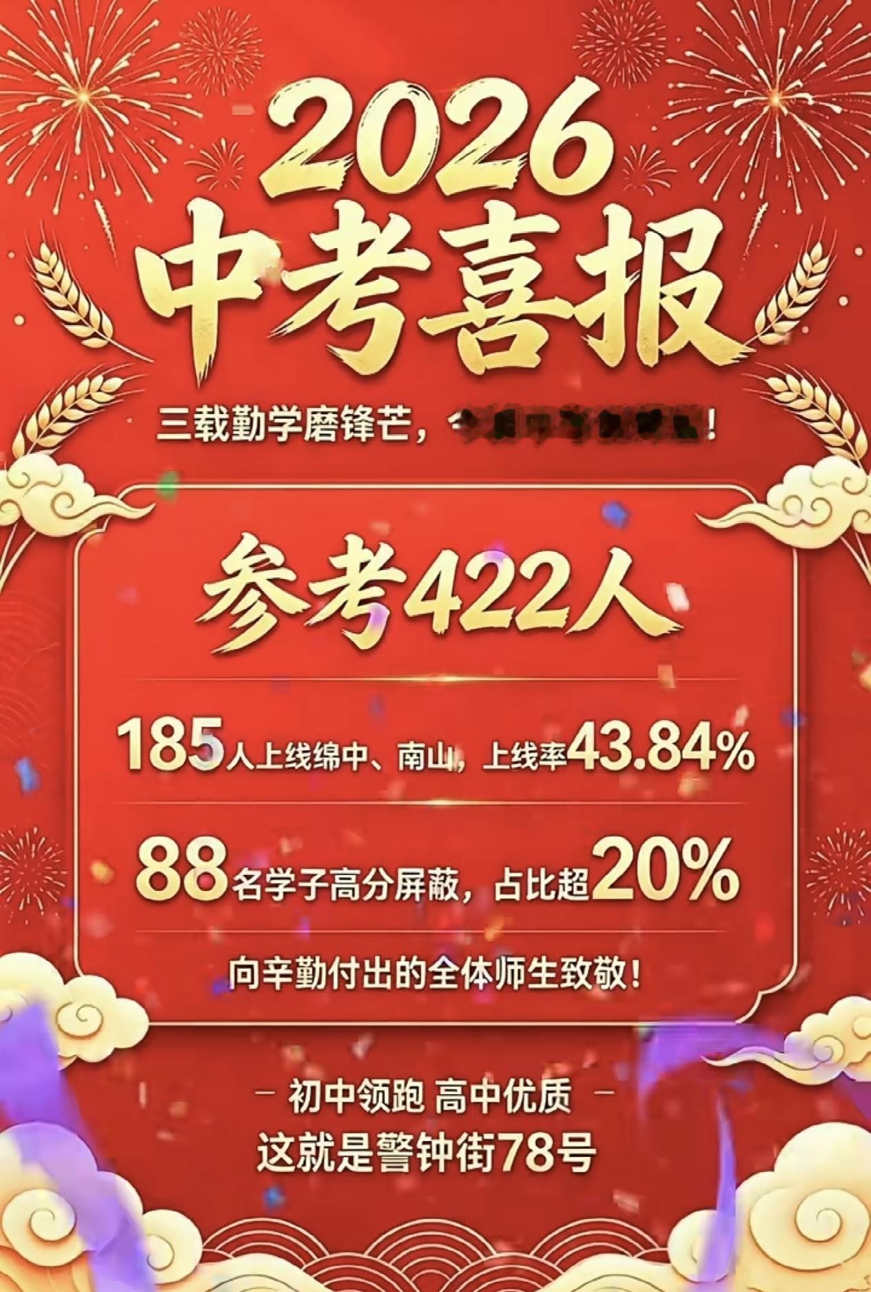 绵阳一中中考喜报