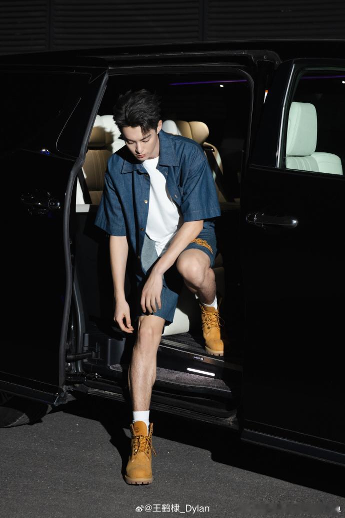 #王鹤棣下车图##王鹤棣街头休闲穿搭# 王鹤棣下车的姿态，潇洒又迷人。他的气场强