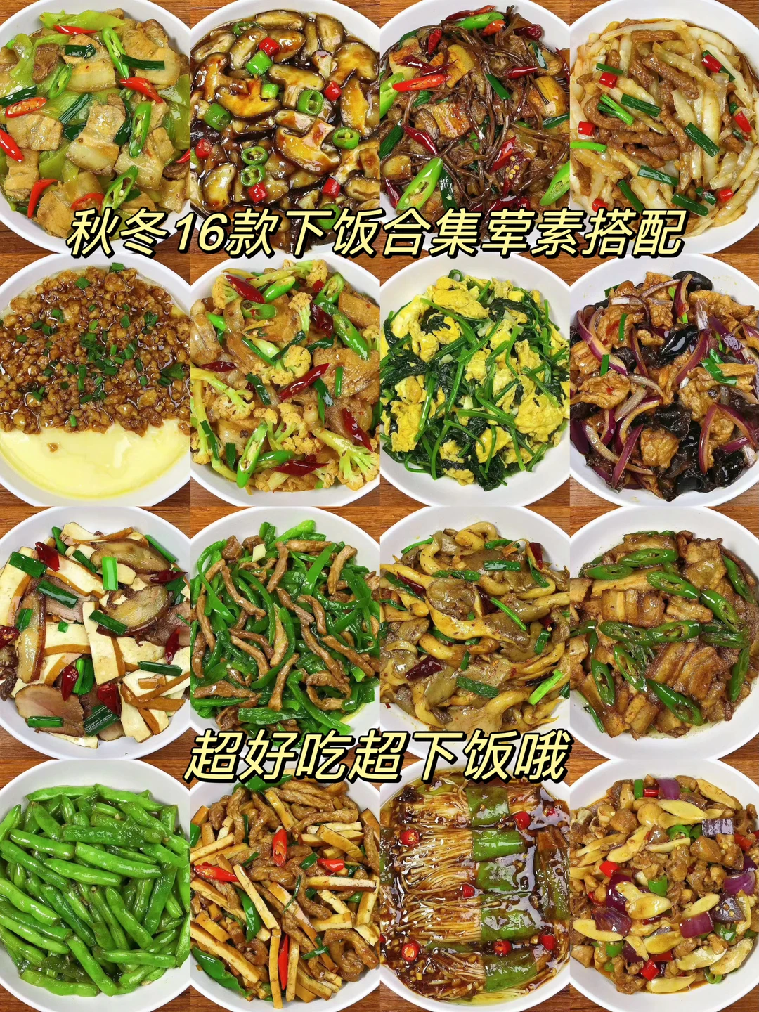 今天给大家整理了16款适合秋冬吃的下饭合集，荤素搭配，超好吃哦！喜欢的朋友们记得