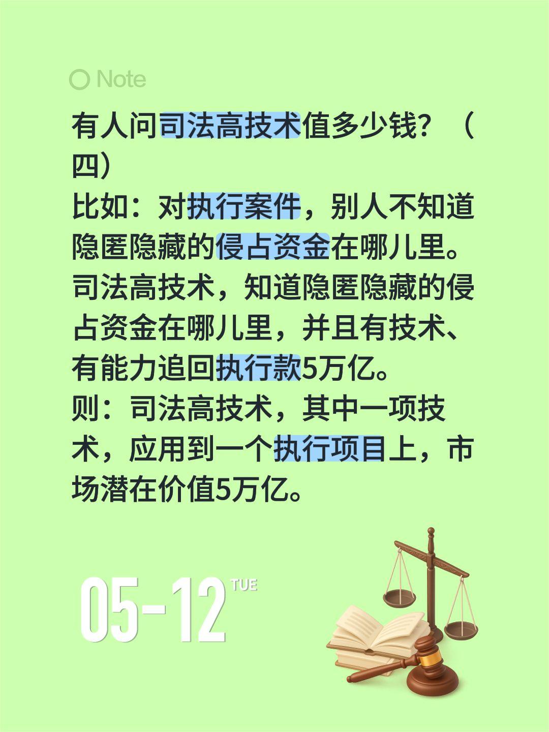 有人问司法高技术值多少钱？（四）有人问司法高技术值多少钱？（四）
比如：对执行案