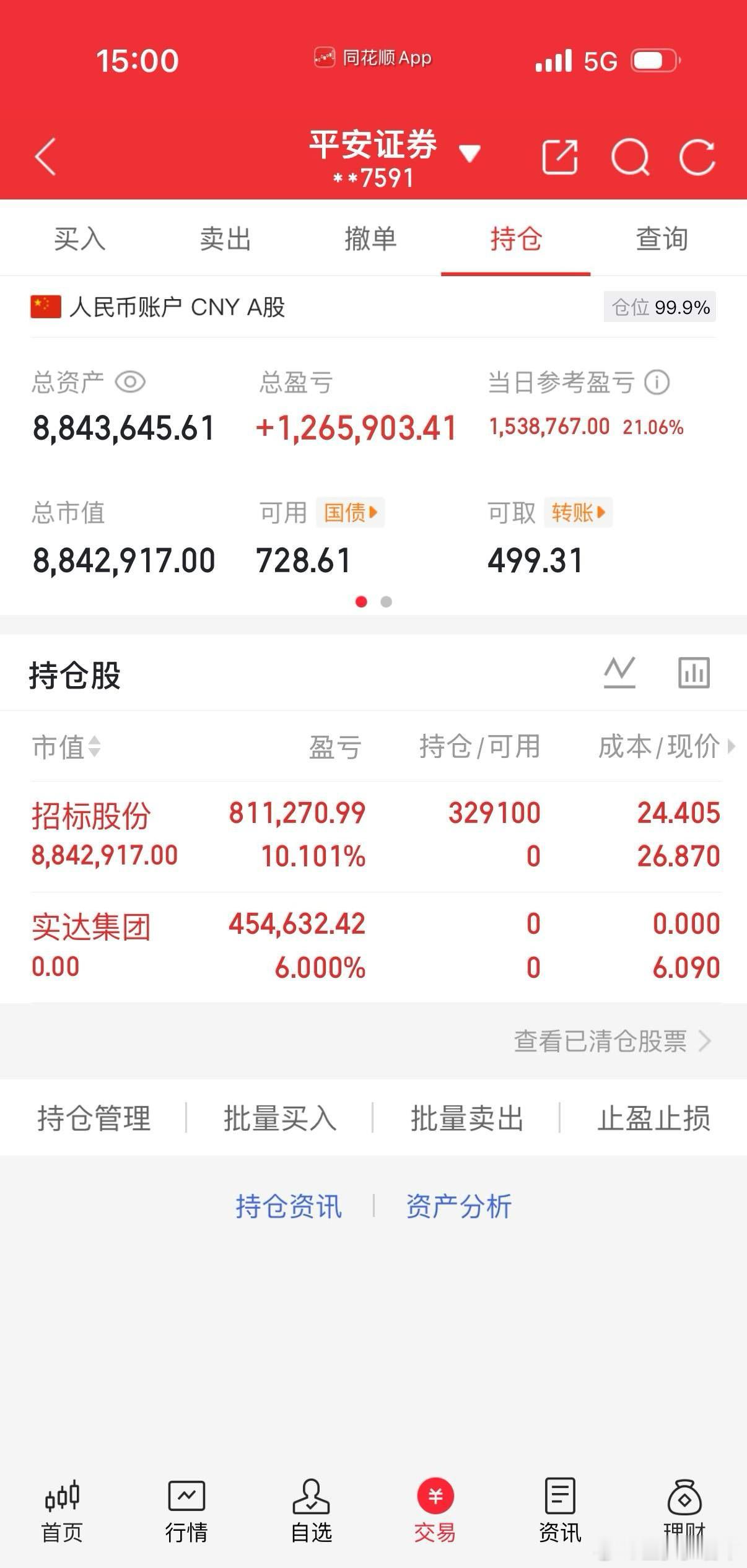 各位战友，报喜时刻到！当前账户已冲到884万，距离900万大关仅差16万，下周直