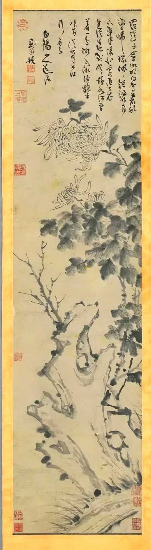 陈淳 梅松荷菊花卉四屏图。陈淳（1483年-1544年），字道复，后以字行，更字