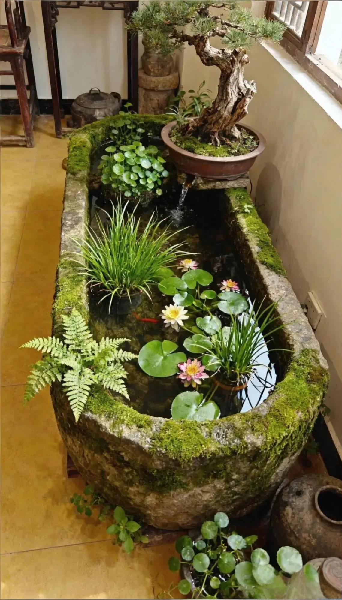 石墩上的青苔真好看