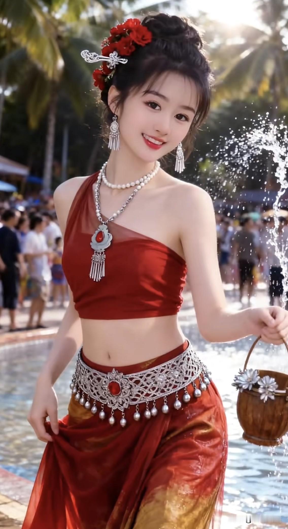 红衣美人笑，花间舞翩翩。红衣清韵 红衣花韵 古风红裙写真 红衣花韵 古风红裙写真