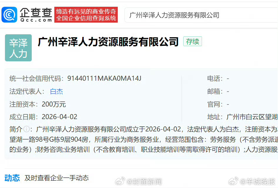 【#辛巴成立人力资源公司#】企查查APP显示，近日，广州辛泽人力资源服务有限公司