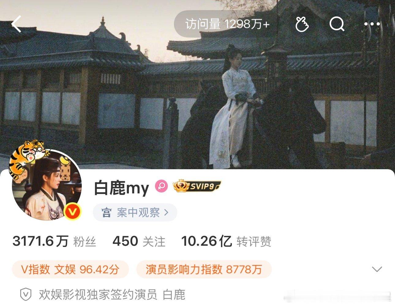 白鹿春晚访问量最高的明星 白鹿春晚访问量最高的明星，主页访问量达1298万+ 