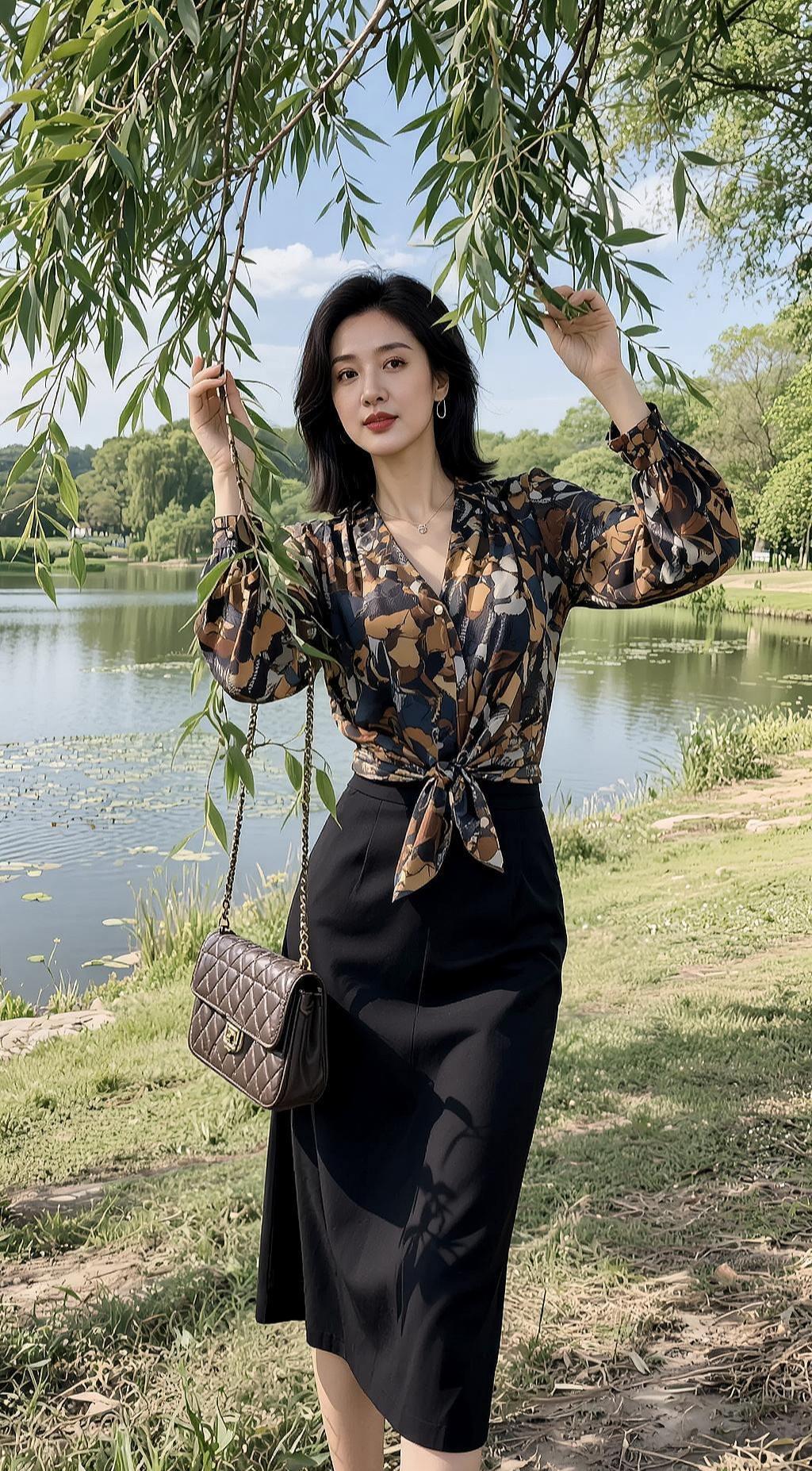 AI柳岸佳人 抖音ai创作 AI扩图 颜值在线 女生拍照姿势