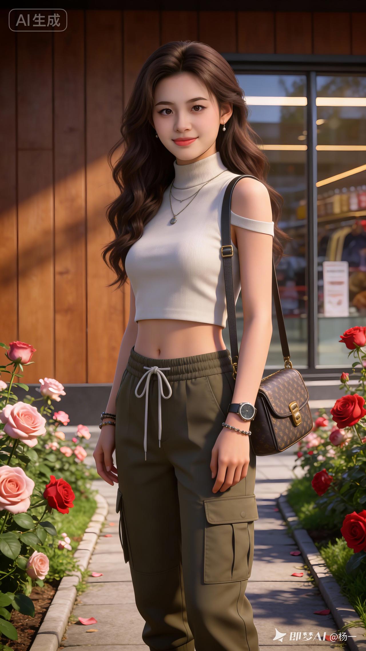 甜美与酷炫的完美结合，绿植与玫瑰的浪漫背景，尽显青春活力！