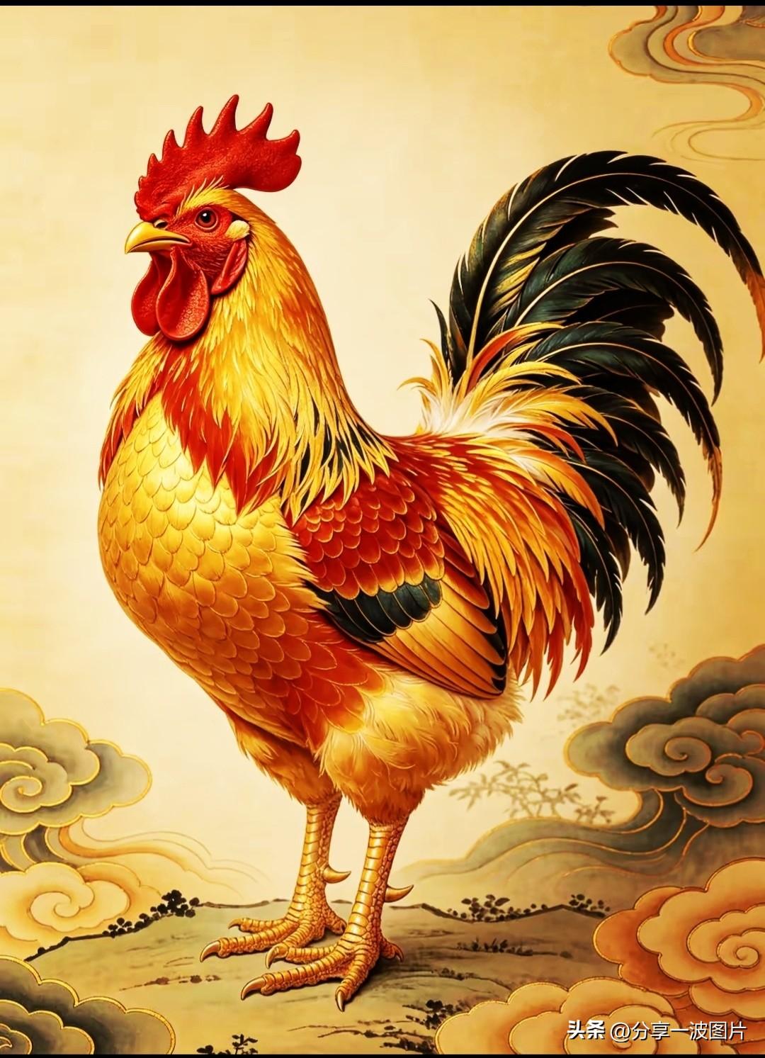 金鸡昂首呈吉兆，
瑞气盈门富贵来。