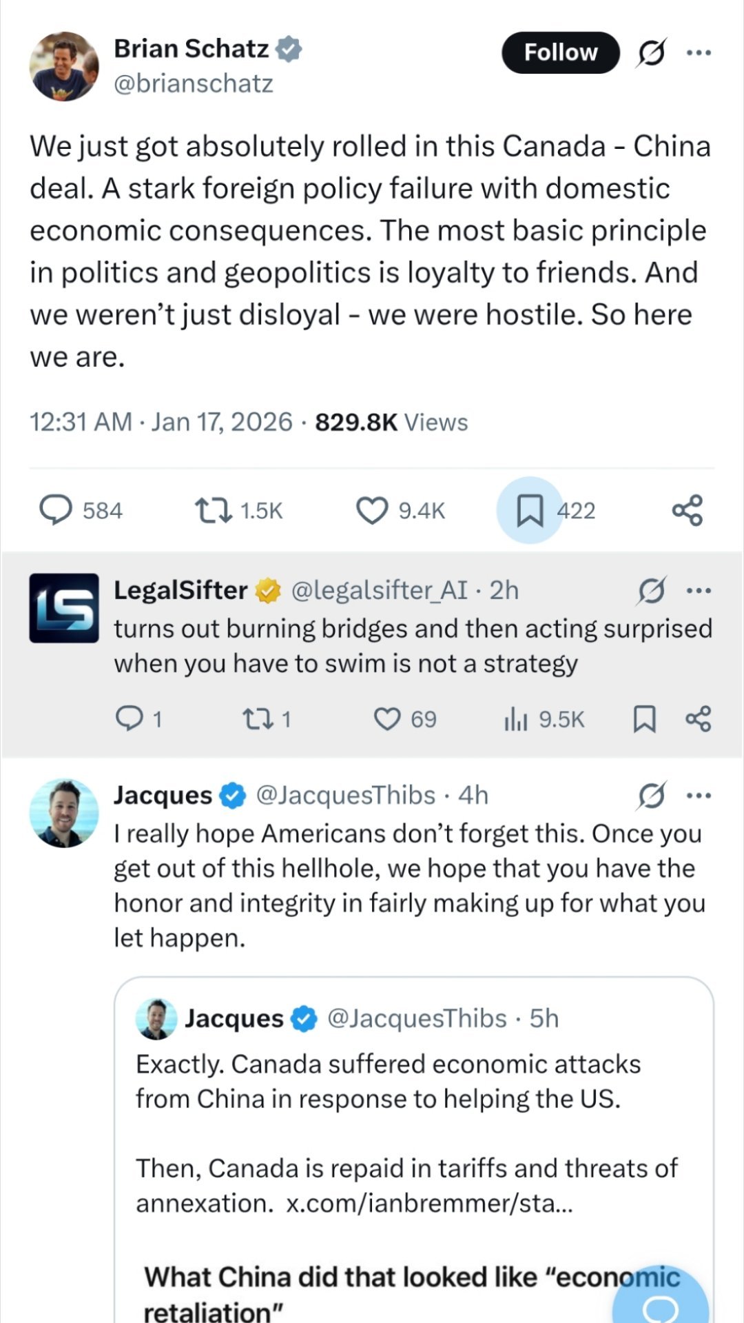 特朗普称或对反格陵兰岛计划国加关税国际政治常常是党同伐异，合伙打人。刚看到：¹ 