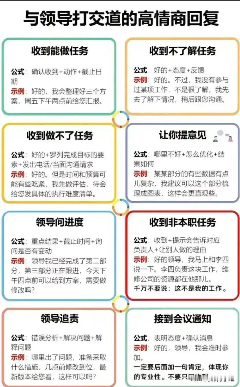 太晚了[捂脸]真的快到40岁了才知道，原来接领导的话是有万能公式的，难怪那些混得
