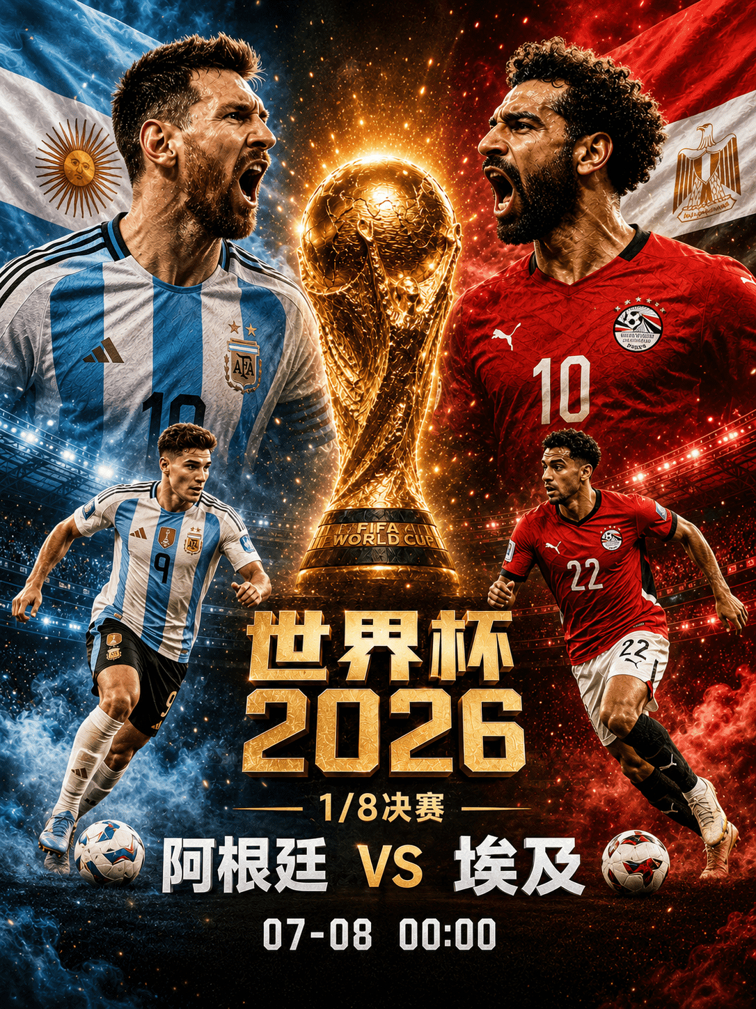 美加墨世界杯 阿根廷 VS 埃及｜1/8 决赛赛前前瞻：梅西萨拉赫巅峰对决，卫冕