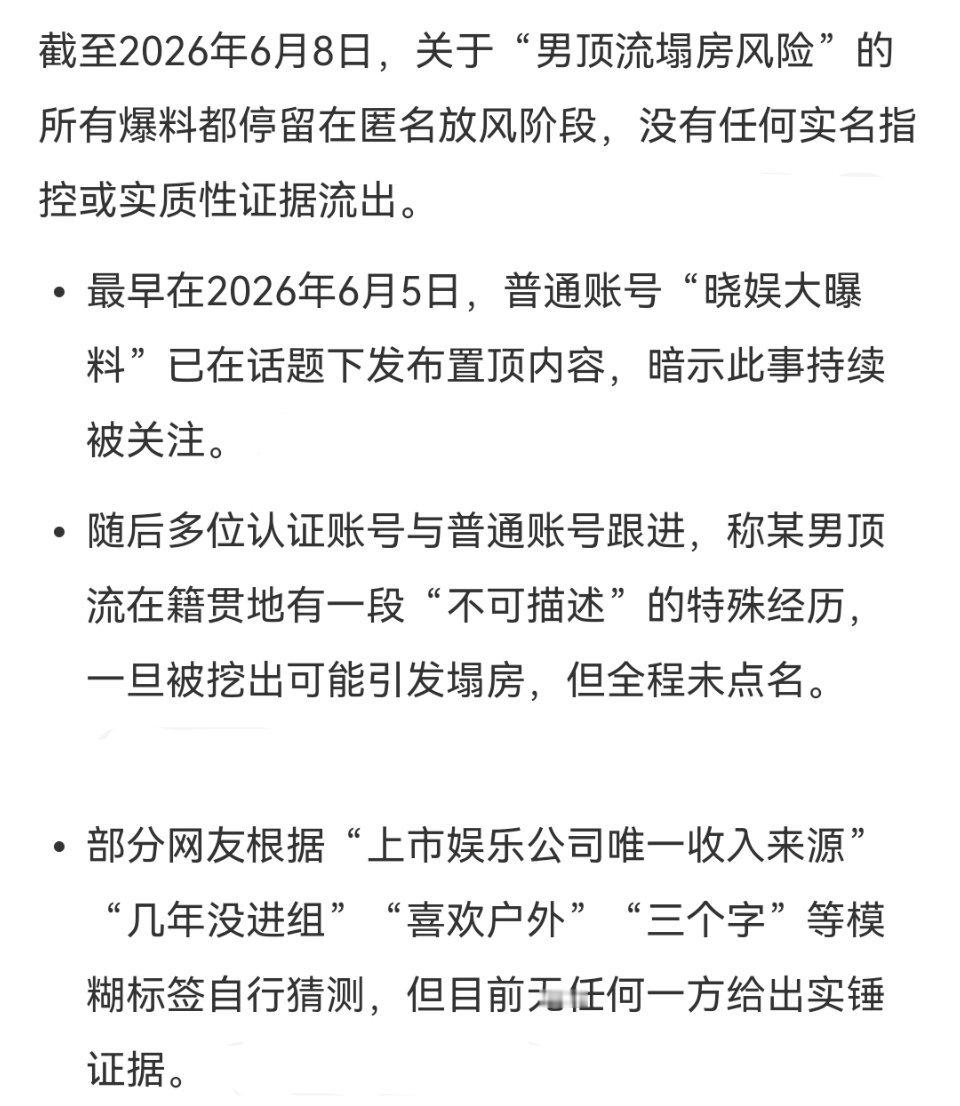 曝男顶流有塌房风险 有话就好好说，有锤就赶紧发。