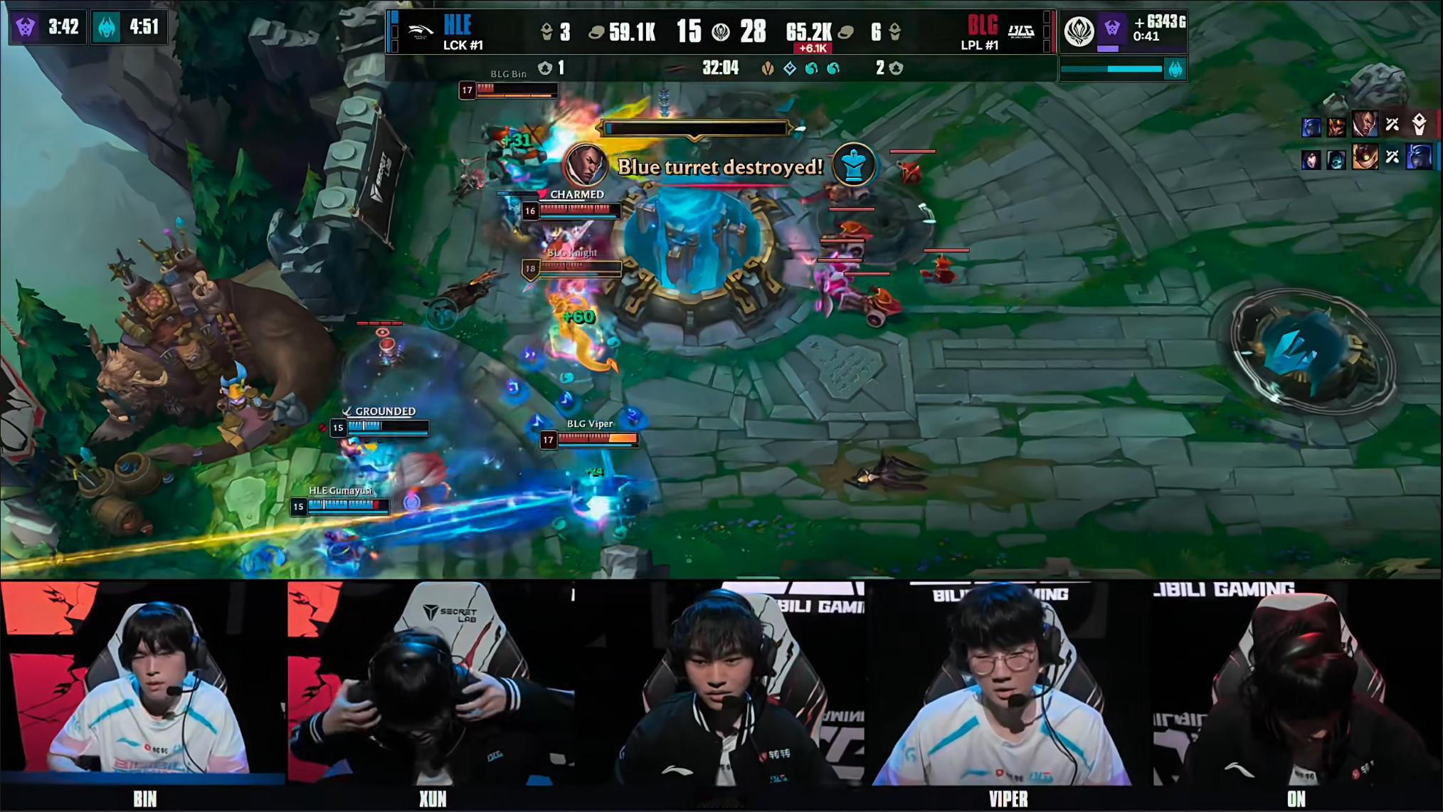BLG 1-1 HLE中野辅这把C麻了，打野给上路兜底兜麻了！节奏和操作全程在线
