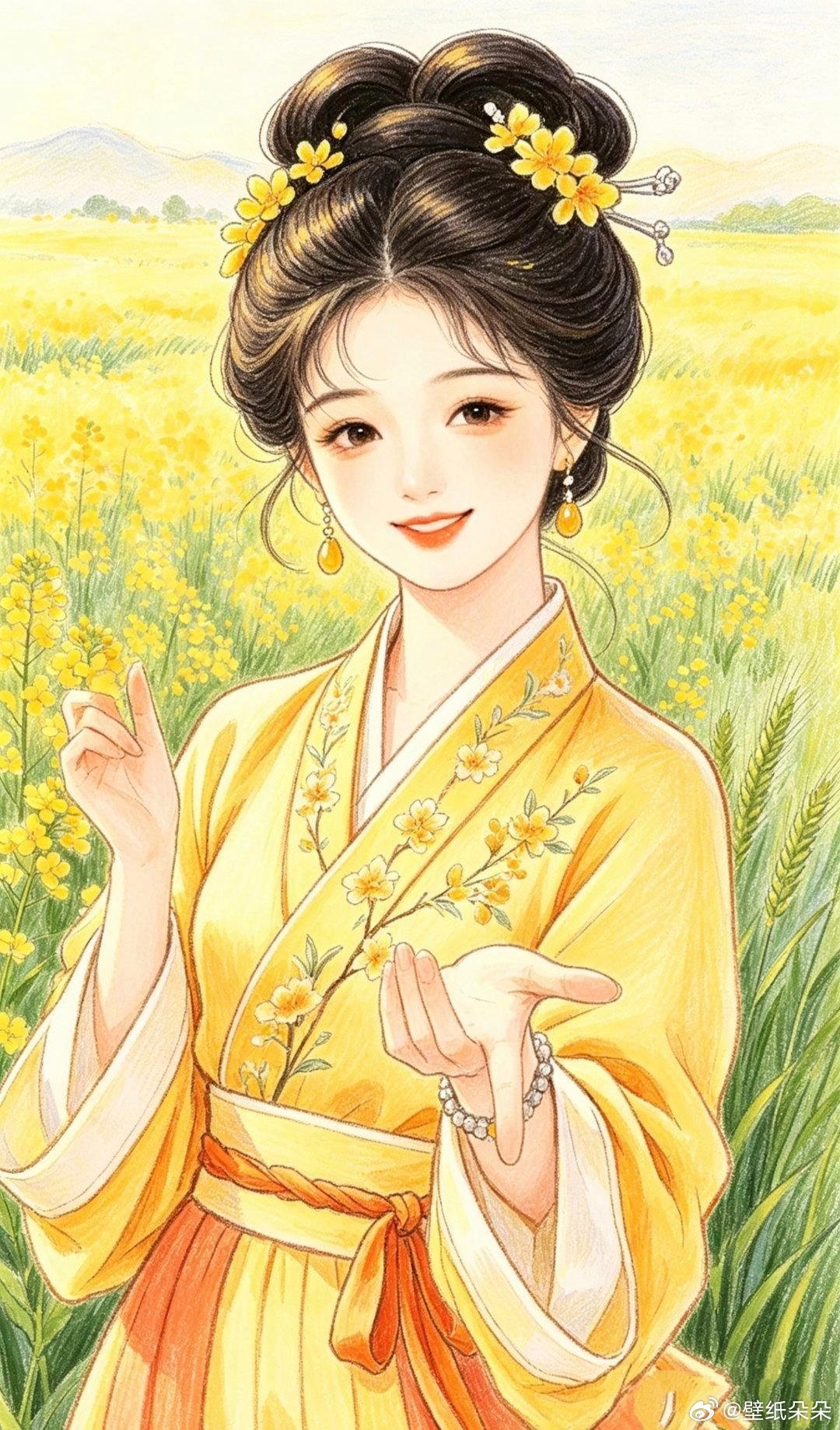 芳香四溢花田古风美人壁纸 