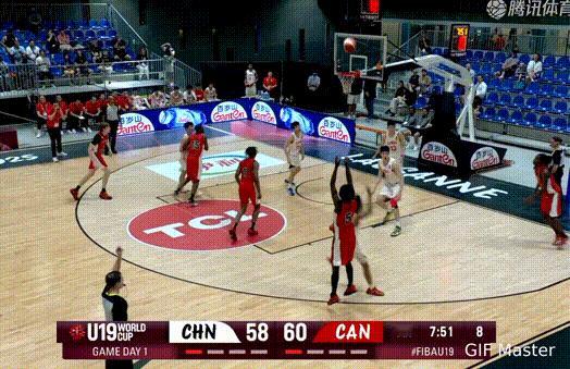 中国U19男篮不会抢篮板，你看这一个回合就被加拿大队抢了4个篮板，两个大个子在内