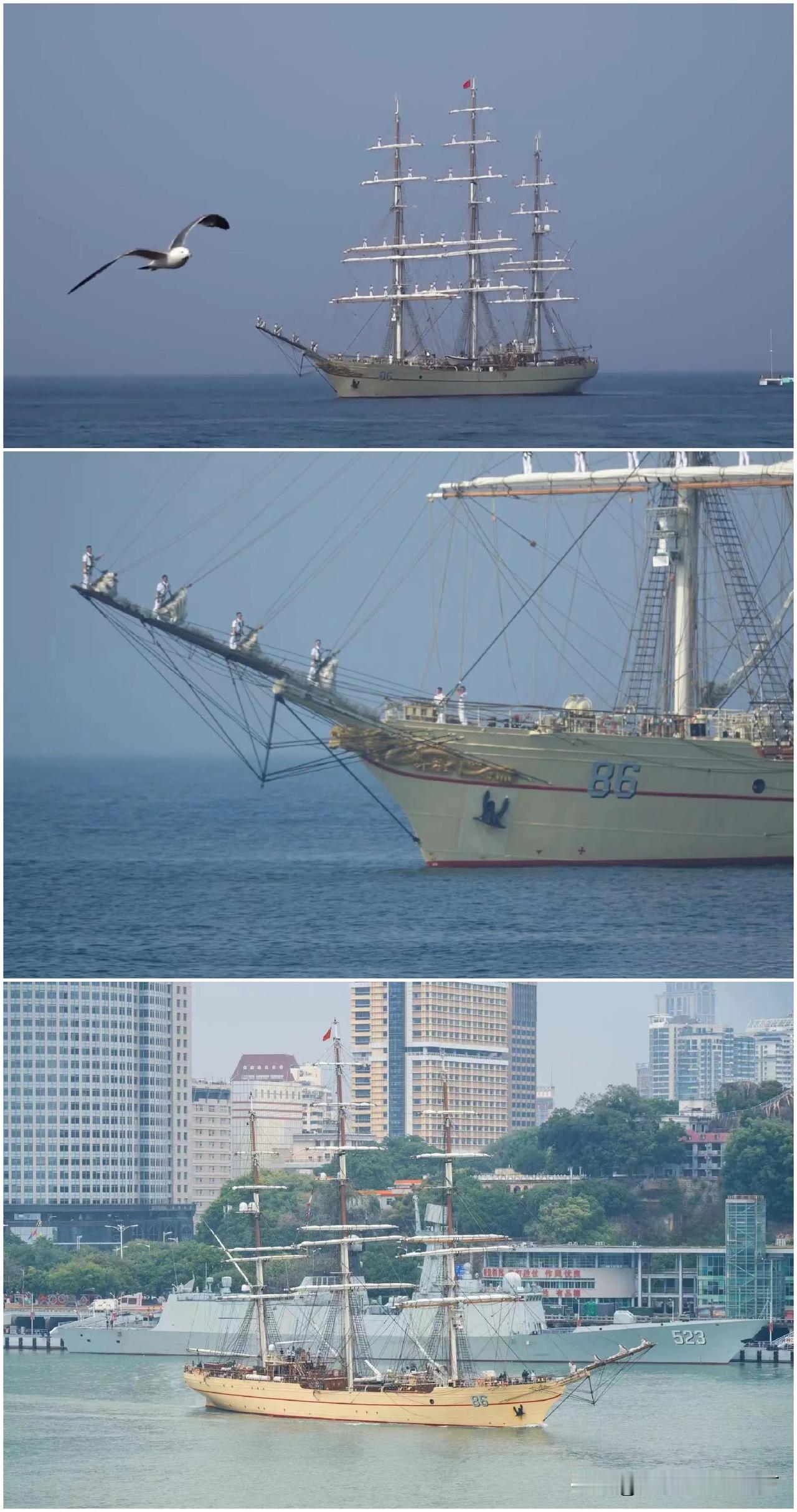 国产风帆训练舰“破浪”号最近露面比较多了。该舰为三桅钢壳帆船，安装有燃油动力装置