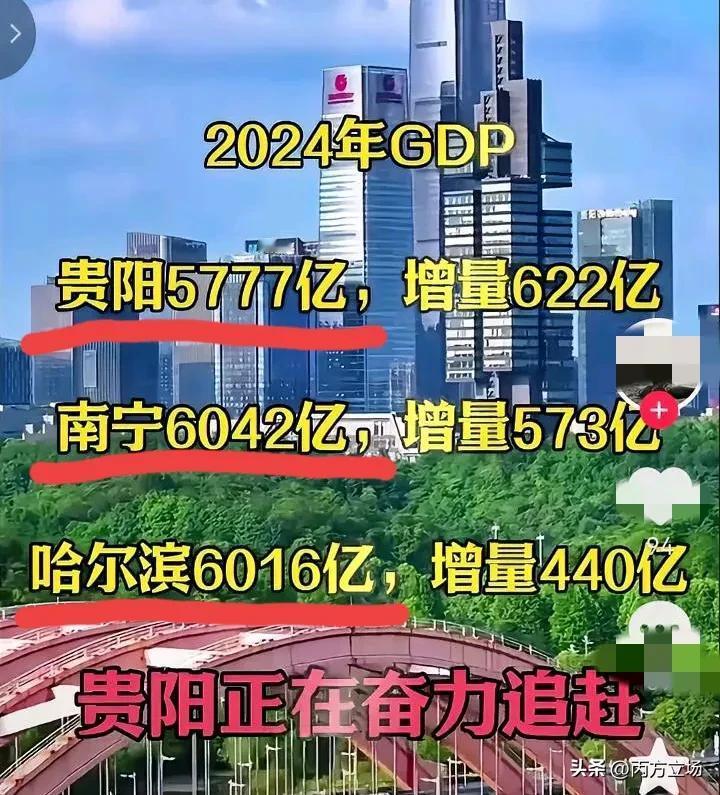 2024年贵阳GDP5777亿，增量622亿；南宁GDP6042亿，增量573亿