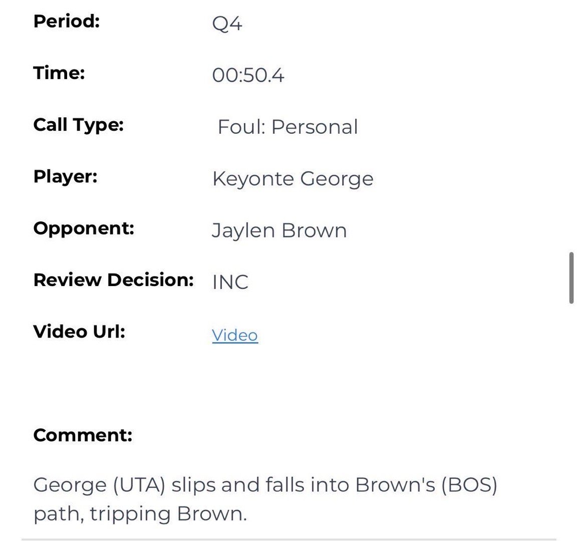 虽然说毫不意外也没啥意义，裁判报告显示最后时刻爵士对杰伦布朗的那个动作是一个犯规