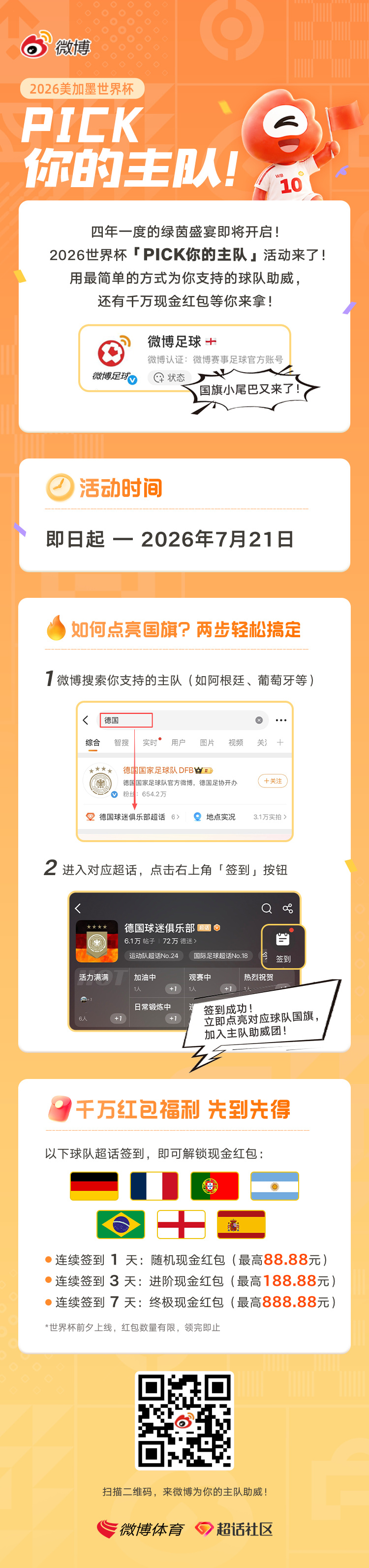 🛑 四年一届的世界杯世界杯 又来啦，微博也上新了大家期待的点亮国旗活动。作为微
