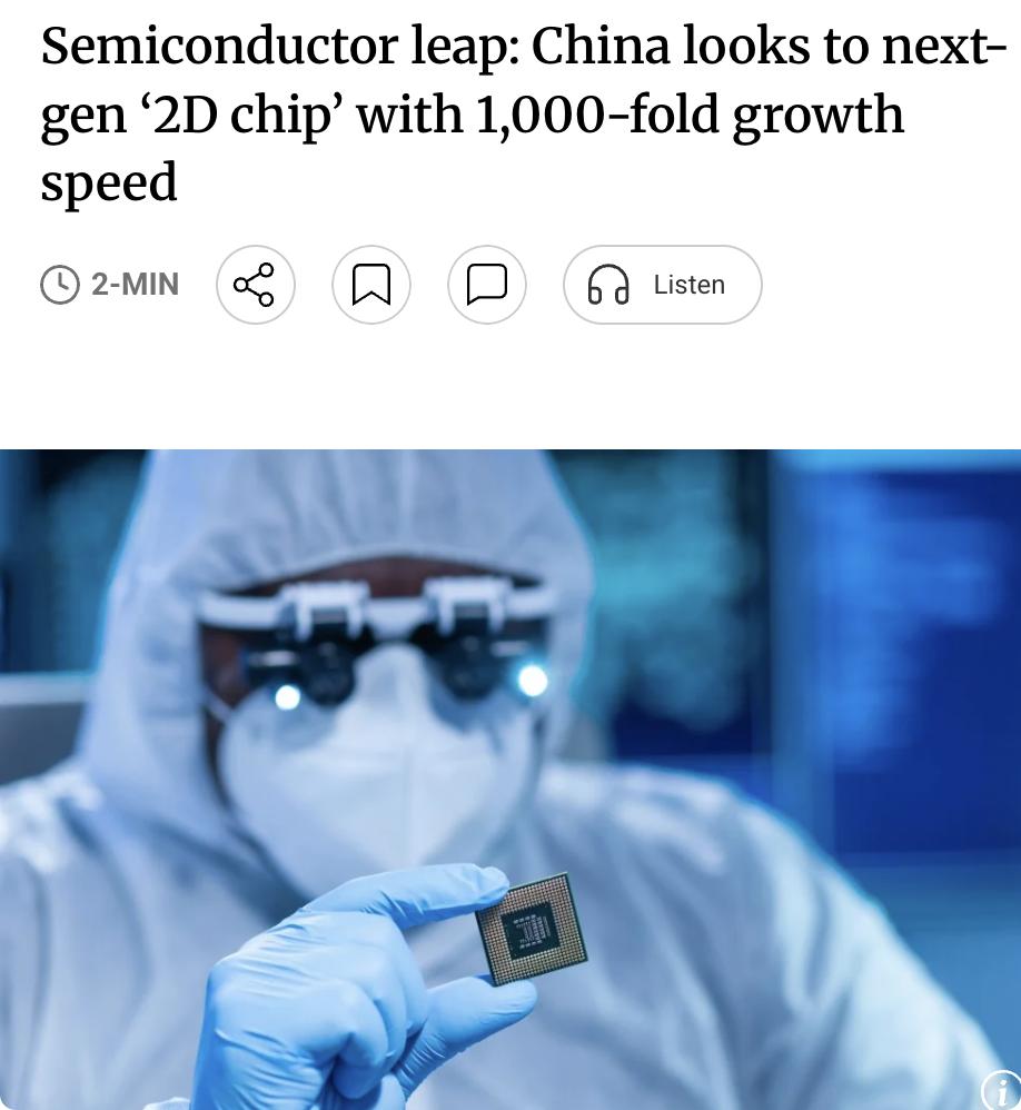 外媒：中国科学家在后摩尔时代芯片材料领域取得重大进展。面对AI和大型语言模型对高