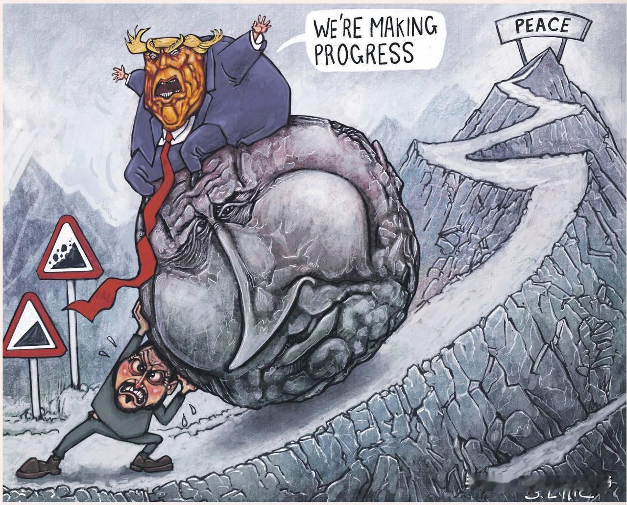 “我们正在取得进展。” 这幅插图来自今天的《卫报》。

是啊，这些艺术家显然没看