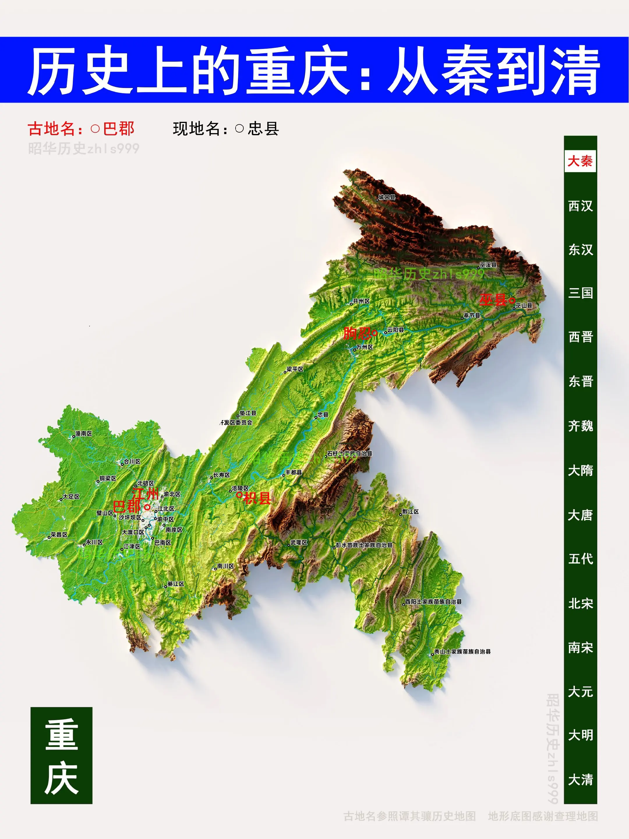 重庆各朝代古今地名对照。