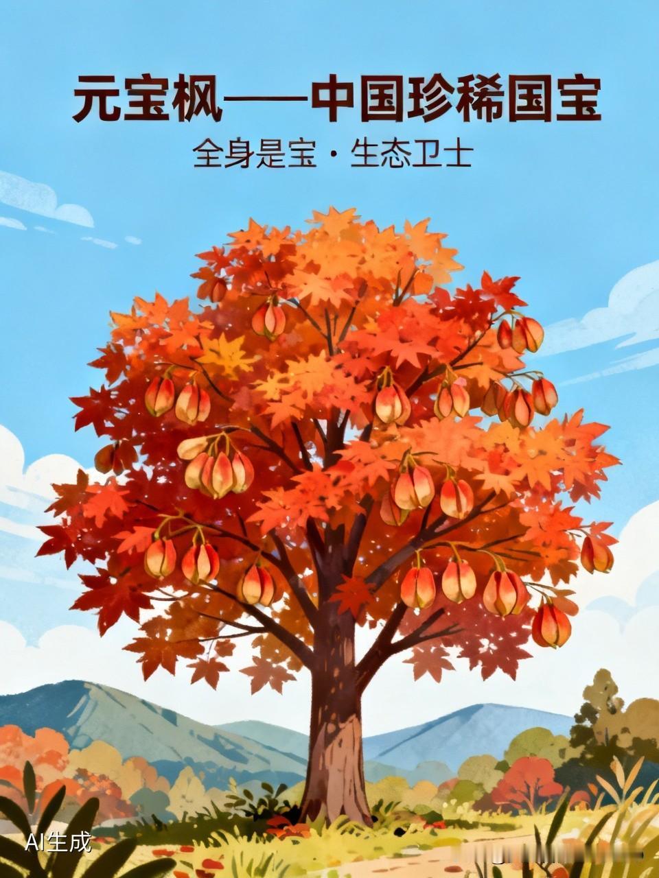 元宝枫是全世界200多种枫树里，它可是我国特有的珍稀国宝。它属于槭树科，虽是落叶