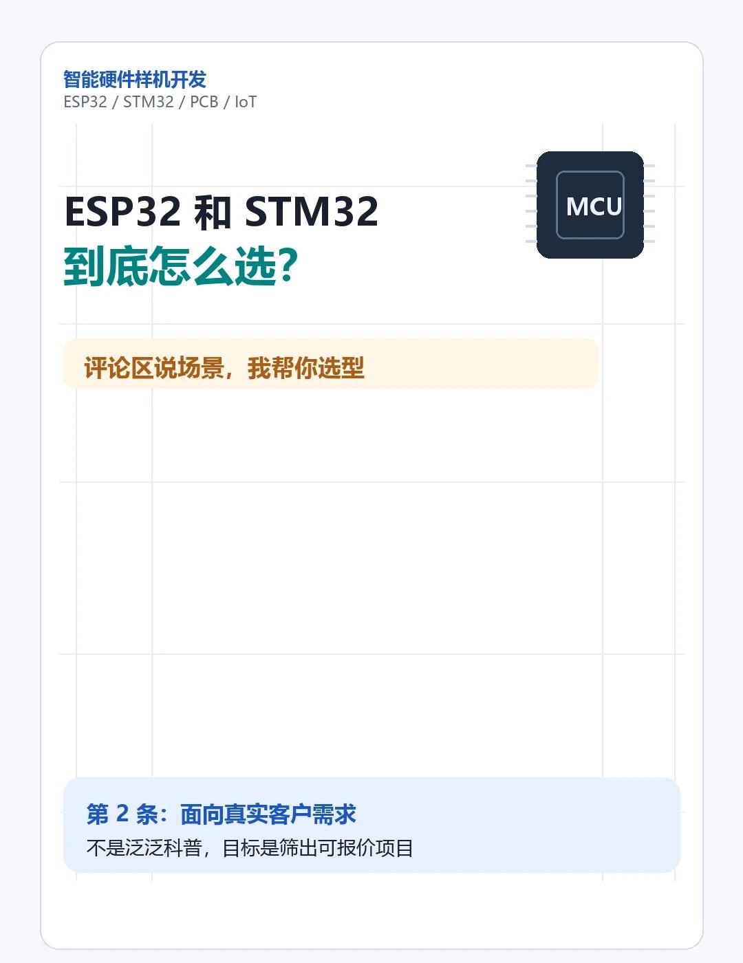 ESP32 和 STM32 怎么选？别一上来就选错
做智能硬件样机时，ESP32
