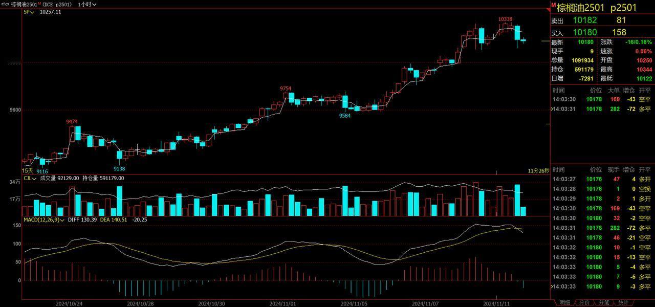 棕榈油：供需数据利多，现货维持涨势
11月12日，截至11月12日上午10点，张