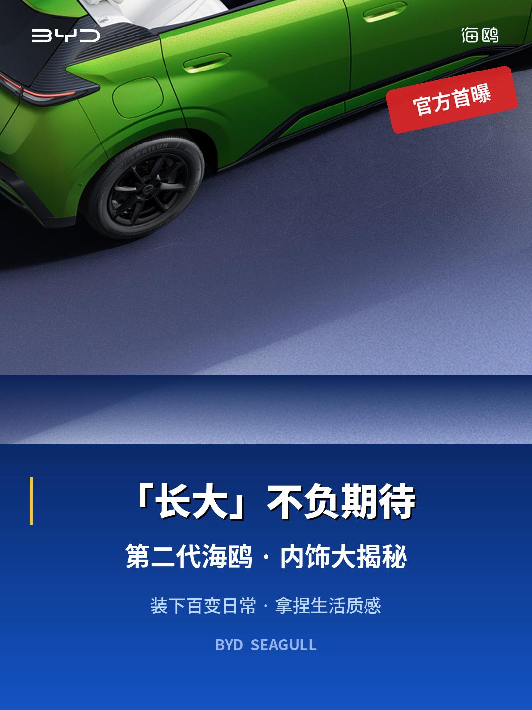 据比亚迪官方微博报道，第二代海鸥内饰大揭秘来了，最炸的就是：仪表盘没了。
先看尺